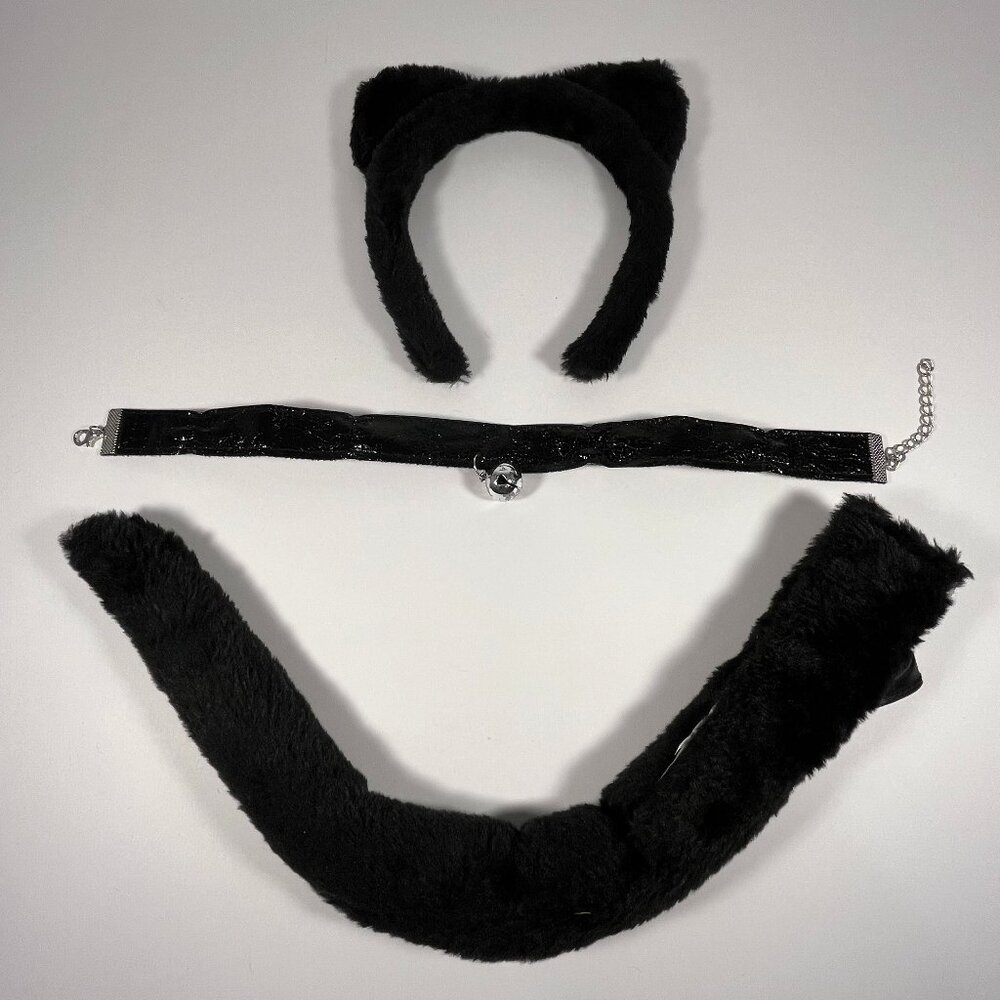 Cat Ears Collar and Tail Black Halloween Costume Parts Womens Adult